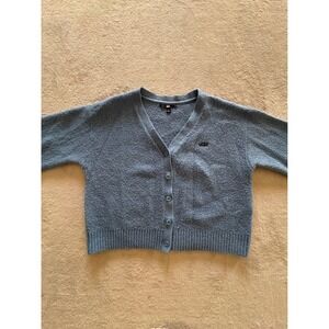 Vans Womens Blue Boucle Knit Cropped Cardigan Sweater XS Button Up Logo